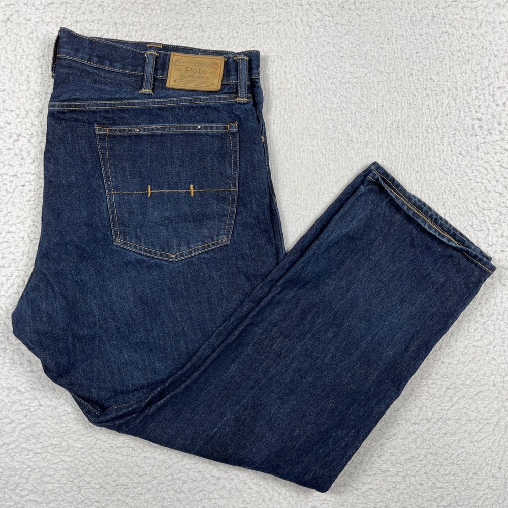 Polo Ralph Lauren Jeans Mens 42x30 Blue Hampton Straight Dark Wash Classic Denim